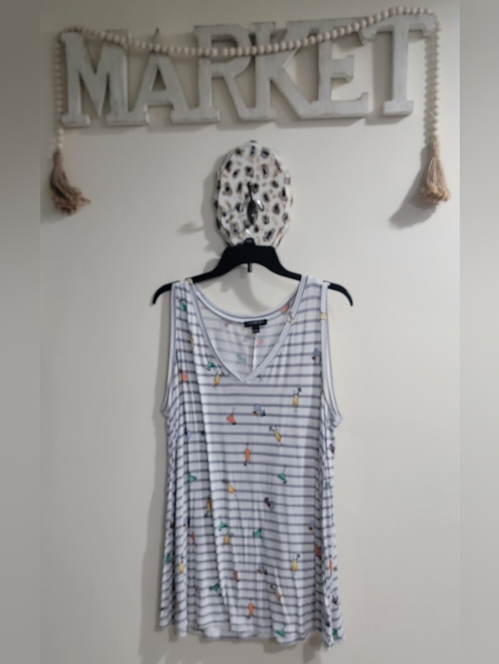 Lane Bryant White and Light Gray Striped Women's Top